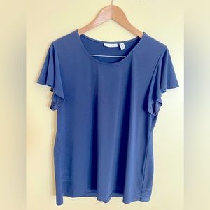 Susan Graver Navy Flutter Sleeve Top Size Large